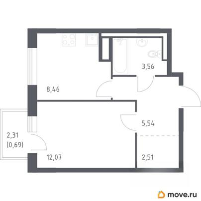 1-комн. квартира, 32.83 м&sup2;