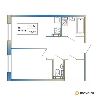 1-комн. квартира, 42.74 м&sup2;