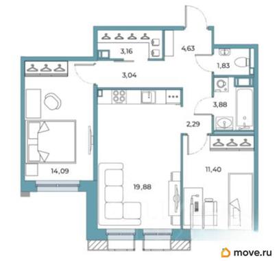 2-комн. квартира, 61.64 м&sup2;