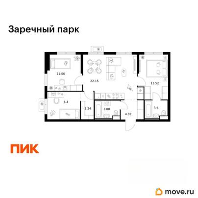 3-комн. квартира, 67.77 м&sup2;
