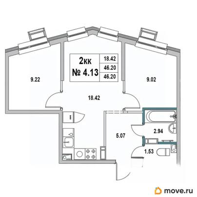2-комн. квартира, 46.2 м&sup2;