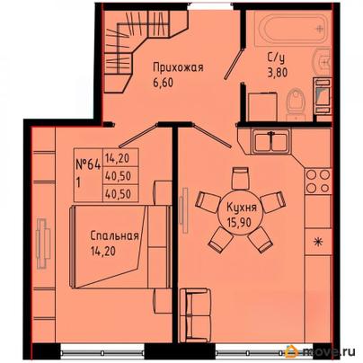 1-комн. квартира, 40.5 м&sup2;