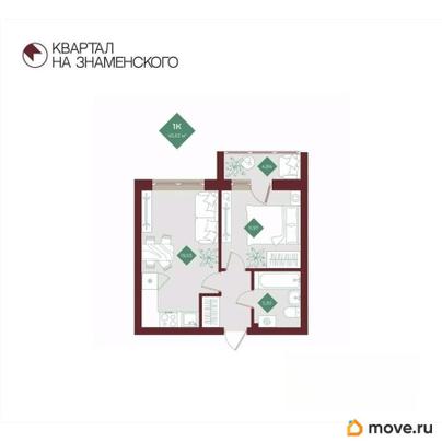 1-комн. квартира, 45.63 м&sup2;