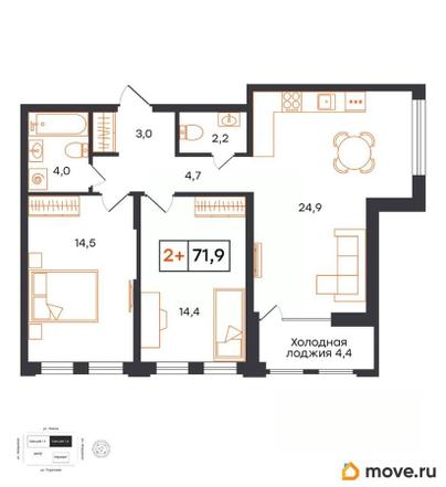 2-комн. квартира, 71.9 м&sup2;