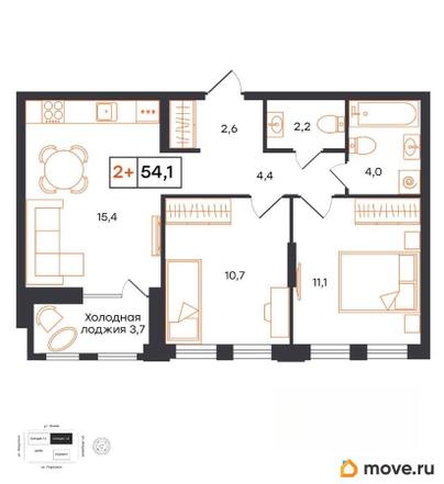2-комн. квартира, 54.1 м&sup2;