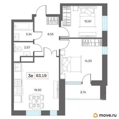 2-комн. квартира, 66.93 м&sup2;