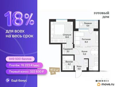 1-комн. квартира, 45 м&sup2;
