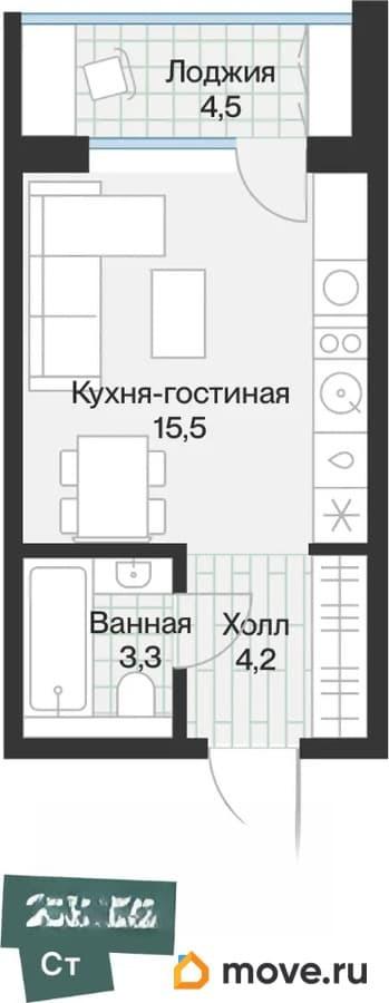 студия, 25.2 м&sup2;