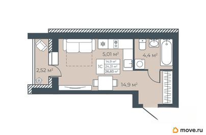 1-комн. квартира, 26.83 м&sup2;