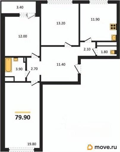 3-комн. квартира, 79.9 м&sup2;