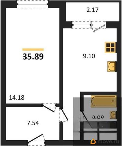 1-комн. квартира, 35.89 м&sup2;