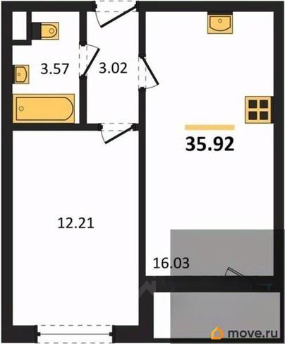 1-комн. квартира, 35.92 м&sup2;