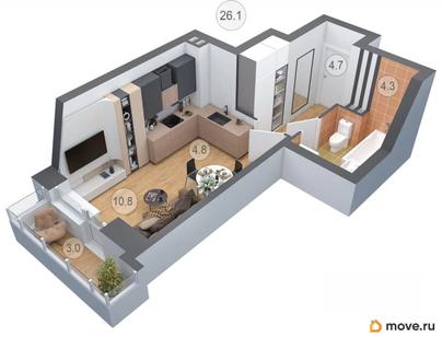 2-комн. квартира, 25.9 м&sup2;