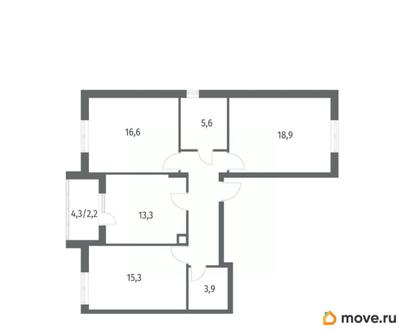 3-комн. квартира, 85.4 м&sup2;