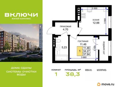 1-комн. квартира, 38.3 м&sup2;