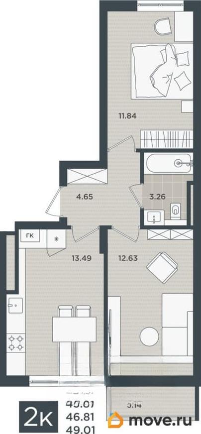2-комн. квартира, 46.81 м&sup2;