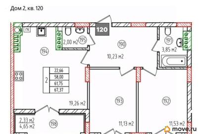 2-комн. квартира, 67.37 м&sup2;