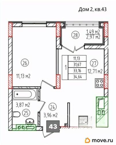 1-комн. квартира, 34.64 м&sup2;