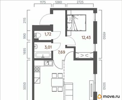 2-комн. квартира, 55.63 м&sup2;