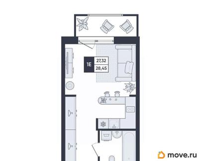 студия, 28.5 м&sup2;