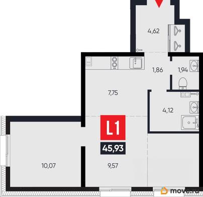 3-комн. апартаменты, 45.93 м&sup2;