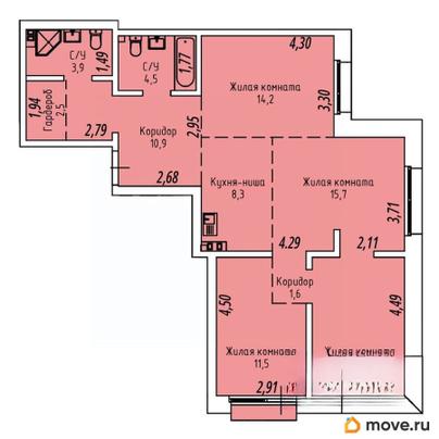 4-комн. квартира, 87.5 м&sup2;