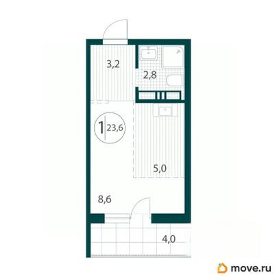 1-комн. квартира, 23.6 м&sup2;