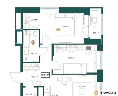 3-комн. квартира, 59.97 м&sup2;