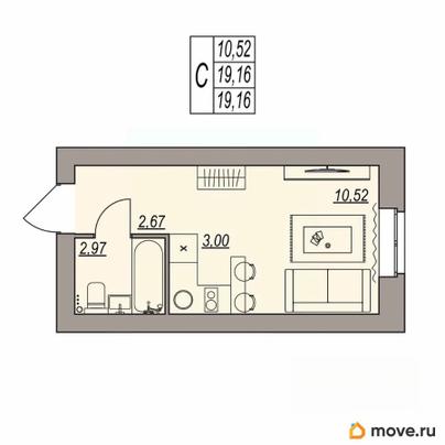 студия, 19.16 м&sup2;