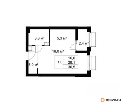 студия, 30.5 м&sup2;