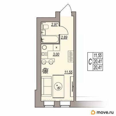 студия, 20.41 м&sup2;