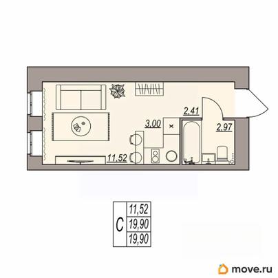 студия, 19.9 м&sup2;