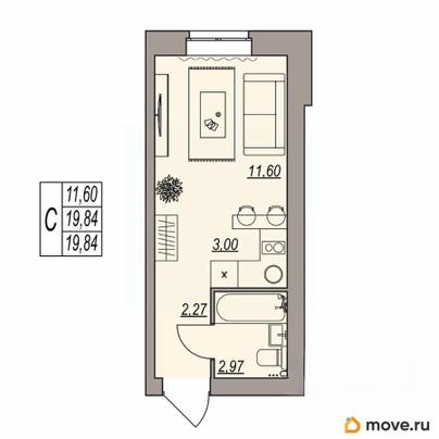 студия, 19.84 м&sup2;