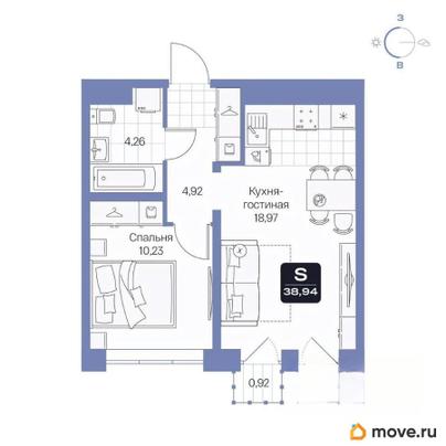 1-комн. квартира, 38.94 м&sup2;
