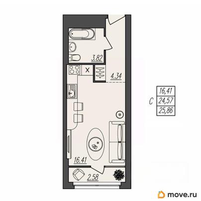 студия, 25.86 м&sup2;