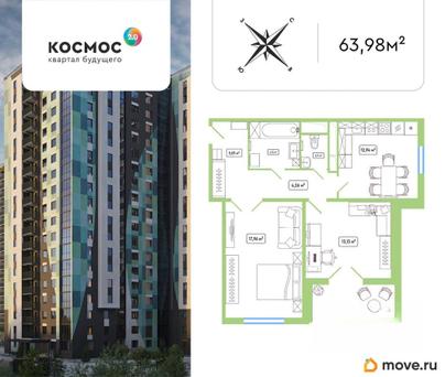 2-комн. квартира, 60.9 м&sup2;