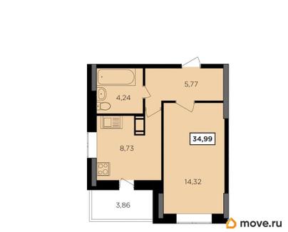 1-комн. квартира, 34.99 м&sup2;