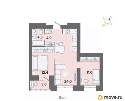 2-комн. квартира, 58.1 м&sup2;