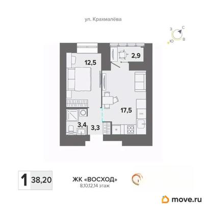 1-комн. квартира, 38.2 м&sup2;