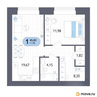 1-комн. квартира, 45.82 м&sup2;