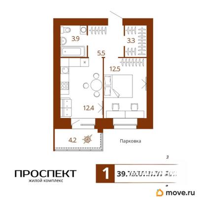 1-комн. квартира, 39.7 м&sup2;