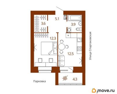 1-комн. квартира, 39.6 м&sup2;