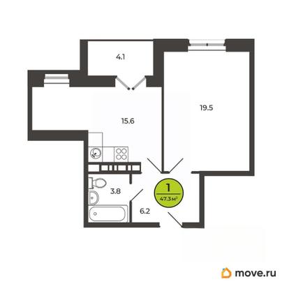 1-комн. квартира, 47.3 м&sup2;