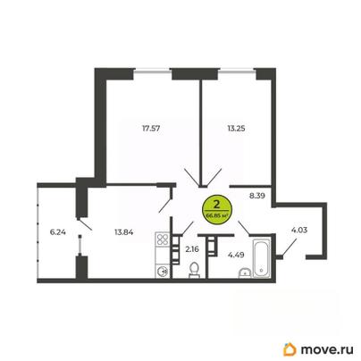 2-комн. квартира, 66.9 м&sup2;
