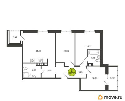 3-комн. квартира, 95.5 м&sup2;