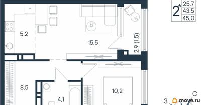 студия, 45 м&sup2;