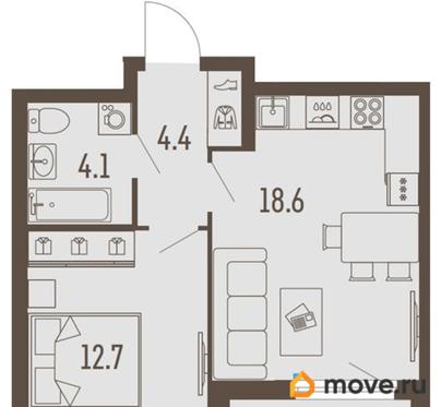 2-комн. квартира, 41.3 м&sup2;