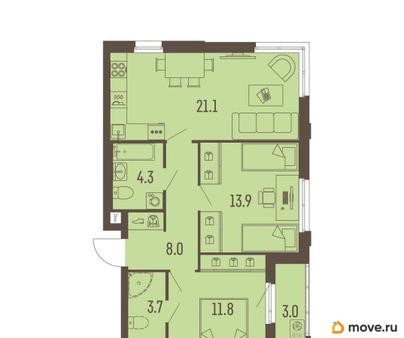 3-комн. квартира, 64.3 м&sup2;