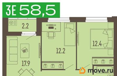 3-комн. квартира, 58.5 м&sup2;