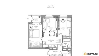 3-комн. квартира, 59.8 м&sup2;